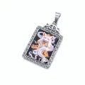 Titanium steel rectangle pendant with nine-tailed fox thangka painting in silver frame - Steel White Fox Pendant Only (Without Chain)