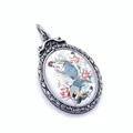 Macro shot of titanium steel pendant with painted koi fish and pink lotus flowers - Lucky Koi Style (04) / Pendant Only (Without Chain)