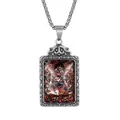 Detailed relief engraving on vintage Mahakala deity pendant in stainless steel - Steel Mahakala Pendant Only (Without Chain)
