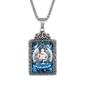 Detailed view of vintage titanium steel zodiac Thangka pendant with intricate carvings - Steel Akasagarbha Pendant Only (Without Chain)