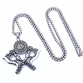 Viking Odin axe necklace with Valknut symbol and Runes on a vintage steel chain - Valknut Rune Shield Axe Style / Pendant Only (Without Chain)