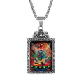 Detailed macro view of vintage titanium steel zodiac pendant with Buddhist deity engraving - Steel Acalanatha Pendant Only (Without Chain)