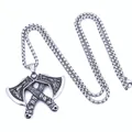 Detail shot of vintage Viking axe pendant with intricate Norse engravings on a steel chain - Beast Pattern Engraved Axe Style / Pendant Only (Without Chain)