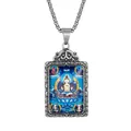 Detailed retro titanium steel zodiac Buddha thangka pendant with colorful religious art - Steel Mahasthamaprapta Pendant Only (Without Chain)
