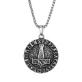 Macro view of vintage silver Viking Mjölnir pendant with runes on square pearl chain - Thor's Hammer Style / Pendant Only (No Chain)