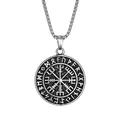 Vintage Viking Vegvisir compass necklace with Rune engravings on a circular pendant - Viking Compass Style / Pendant Only (No Chain)