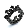 Anillo de corona punk retro para hombre en acero inoxidable negro mate con motivos cruz - Talla 7 / Negro Sin Zirconia