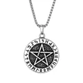 Detail of vintage silver pentagram pendant with Norse runes and black textured finish - Pentagram Style / Pendant Only (No Chain)