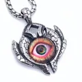 Gothic stainless steel evil eye pendant with vintage cracked texture on a pearl chain - Red Orange Style - Pendant Only (Without Chain)