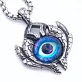Macro detail of blue evil eye pendant with dragon scale texture and steel box chain - Blue Purple Style - Pendant Only (Without Chain)