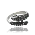 Retro punk snake ring in polished stainless steel featuring black pave zircon accents - US 7 / Silver With Black Zircon