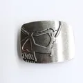 Detailed view of silver skull belt buckle with engraved vintage gothic metal patterns - Punk Skull Style (BK020)