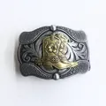 Detailopname van een vintage riemgesp met turquoise inleg en cowboylaars ontwerp - Reliëf Cowboylaars Stijl (BK029)