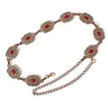 Chaîne de taille bohème vintage avec maillons floraux en bronze et pierres rouges - Style Ajouré Pierre Rouge Vintage (23)