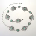 Catenina in argento stile bohémien con dischi floreali turchesi e chiusura regolabile - 115cm / Argento