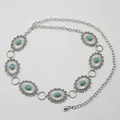 Cintura a catena bohémien argento con pietre turchesi e incisioni a raggiera - Argento Vintage Turchese