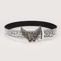Western eagle buckle belt with bohemian floral print in white and silver vintage style - Spreading Eagle White