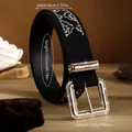 Retro embroidered belt for women with floral patterns and a rhinestone metal buckle - 102cm / Black