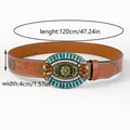 Details vom Western-Cowboygürtel mit geprägtem Leder und Türkis-Blumen-Metallschnalle - Großer Ovaler Doppelring Blumen Gravierter Schnallenstil (3#)