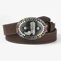 Vintage western leather belt with embossed floral pattern and pearl rodeo buckle - Vintage Cowboy Boot Style 2 / 120cm