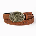 Vintage western brown leather belt with floral embossing and bronze bull buckle - Antique Bronze Flower Buckle Style
