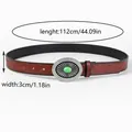 Detailed dimensions of the vintage brown embossed leather belt with green gemstone buckle - 112 / Silver Rhinestone Green Stone Buckle / Brown 1