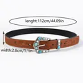 Detail of bohemian leather belt featuring floral embossing and turquoise buckle inlay - Western Vintage Style Two(2#) / Standard Length(112cm)