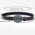 Dettaglio cintura bohémien in pelle goffrata con fibbia turchese, 130 cm di lunghezza - Nero