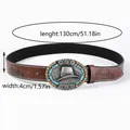 Detail of retro Western belt with cowboy hat buckle and turquoise accents 130cm - Brown