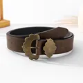 Dunkelbrauner Ledergürtel für Damen mit Blumenprägung und Vintage-Messingschnalle - Länge 120 / Dunkelbraun