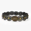 Vintage western riem in zwart met koperen gesp en amberkleurige edelsteen details - Zilverijs