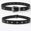 Cinturón punk de cuero con tachuelas de estrella y hebilla de metal grabada - 120cm / Negro