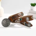 Vintage brown leather belt with floral embossing and turquoise feather details - 120cm / Chocolate