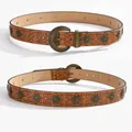 Cintura vintage in pelle marrone con goffratura floreale e borchie in ottone stile western - Stile Goffrato con Borchie a Stella (Marrone Chiaro) / Cuoio