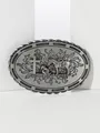 Vintage zilveren gesp met een gegraveerde biddende cowboy en paardenontwerp - Biddende Cowboy Stijl (BK088)