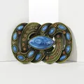 Vintage bronzen gesp met turquoise steen en bohemien wevende textuur details - Marmeren Blauwe Edelsteen Stijl (BK095)