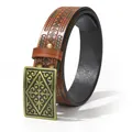 Vintage western cowboy leather belt with embossed patterns and bronze buckle - Bronze Square Carved (Square Buckle)