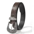 Ceinture en cuir bohème avec motifs floraux gaufrés et boucle argentée ethnique - Style Boucle Sculptée Western Argent / 100cm