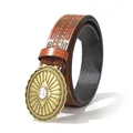 Close-up of vintage Western cowboy belt with embossed leather and brass buckle with pearl - Bronze Faux Pearl (Pearl Buckle)