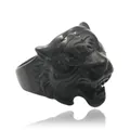 Punk style matte black tiger head ring in stainless steel with realistic 3D carved details - US 7 / Black