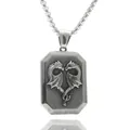 Punk vintage stainless steel necklace with double dragon heart pendant on silver box chain - Double Dragon Heart Pendant / Pendant Only