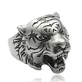 Vintage silver tiger head ring in stainless steel with punk style for men's fashion - US 7 / Silver