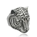 Bague tête de tigre punk en acier inoxydable vintage avec gravures argentées précises - US 7 / Argent