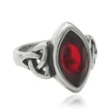 Vintage-Ring aus Edelstahl mit rotem Edelstein im Marquise-Schliff und Keltenknoten - US 9 / Silber Rot