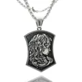 Punk style shield pendant necklace featuring a 3D Medusa relief in silver and black finish - Medusa Shield Pendant / Pendant Only
