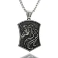 Punk style stainless steel shield necklace featuring embossed unicorn head pendant for men - Unicorn Shield Pendant / Pendant Only