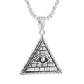 Macro detail of retro stainless steel pyramid pendant with all-seeing eye and sunburst engraving - Single Pendant (No Chain) / Silver