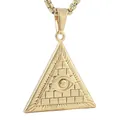 Macro detail of gold stainless steel triangle pendant with Eye of Providence engraving - Single Pendant (No Chain) / Gold