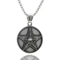 Detailansicht des gotischen Baphomet-Ziegenkopfs auf antikem Stahlanhänger - Baphomet-Stern-Anhänger / Nur Anhänger
