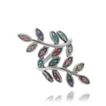 Bague vintage en acier inoxydable avec feuilles et pierres colorées au fini argenté - US 7 / Argent Pierre Colorée